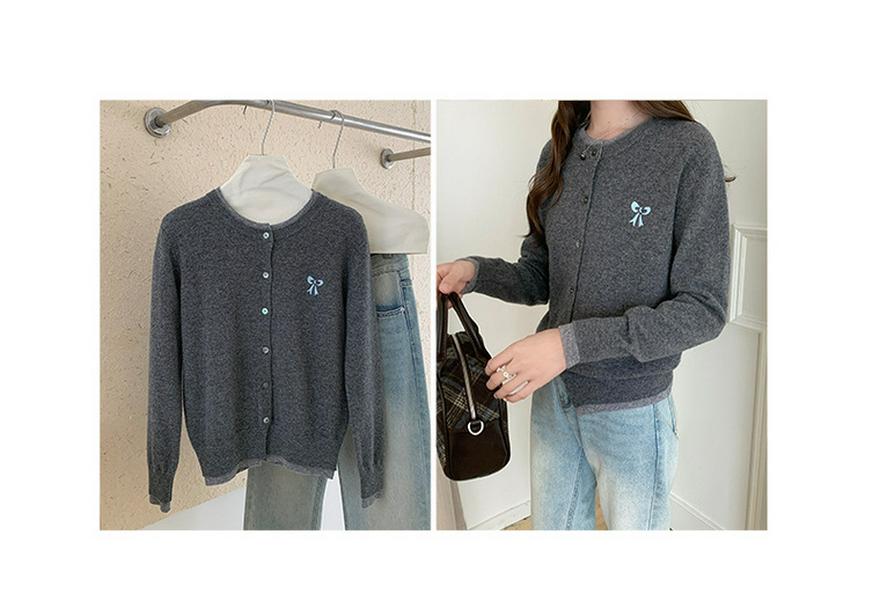 Women's Wool Cardigan: Round Neck Color Block, Embroidered Two-Piece Coco Style Sweater