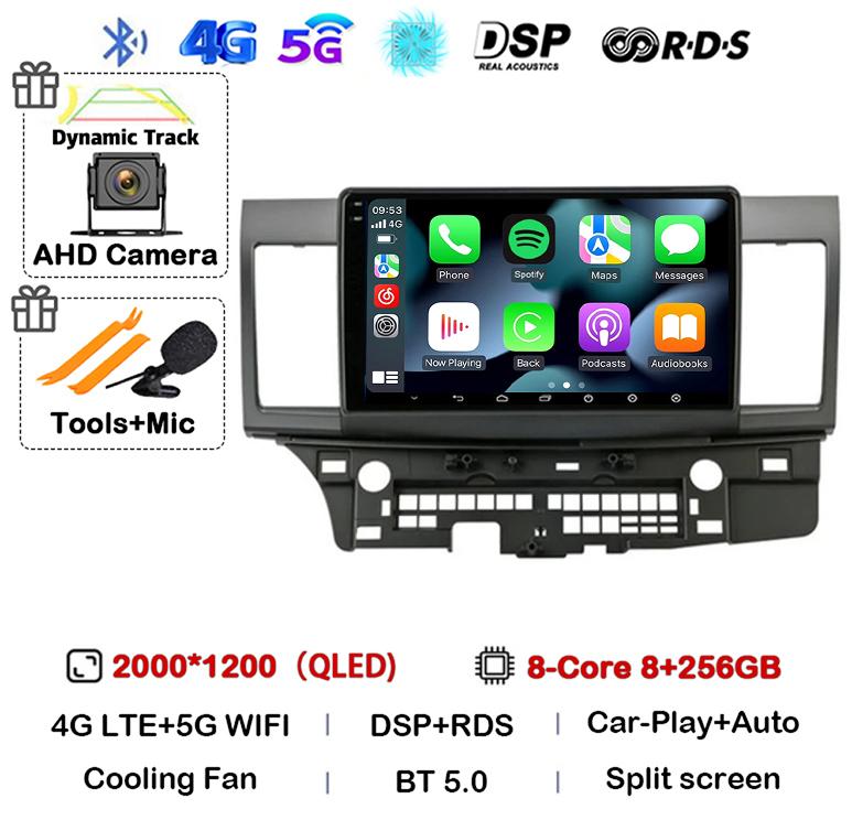 Android 14 Carplay Auto Car Radio For Mitsubishi Lancer 10 CY 2007-2017 Multimedia Video Player WIFI+4G GPS Stereo Head Unit DSP