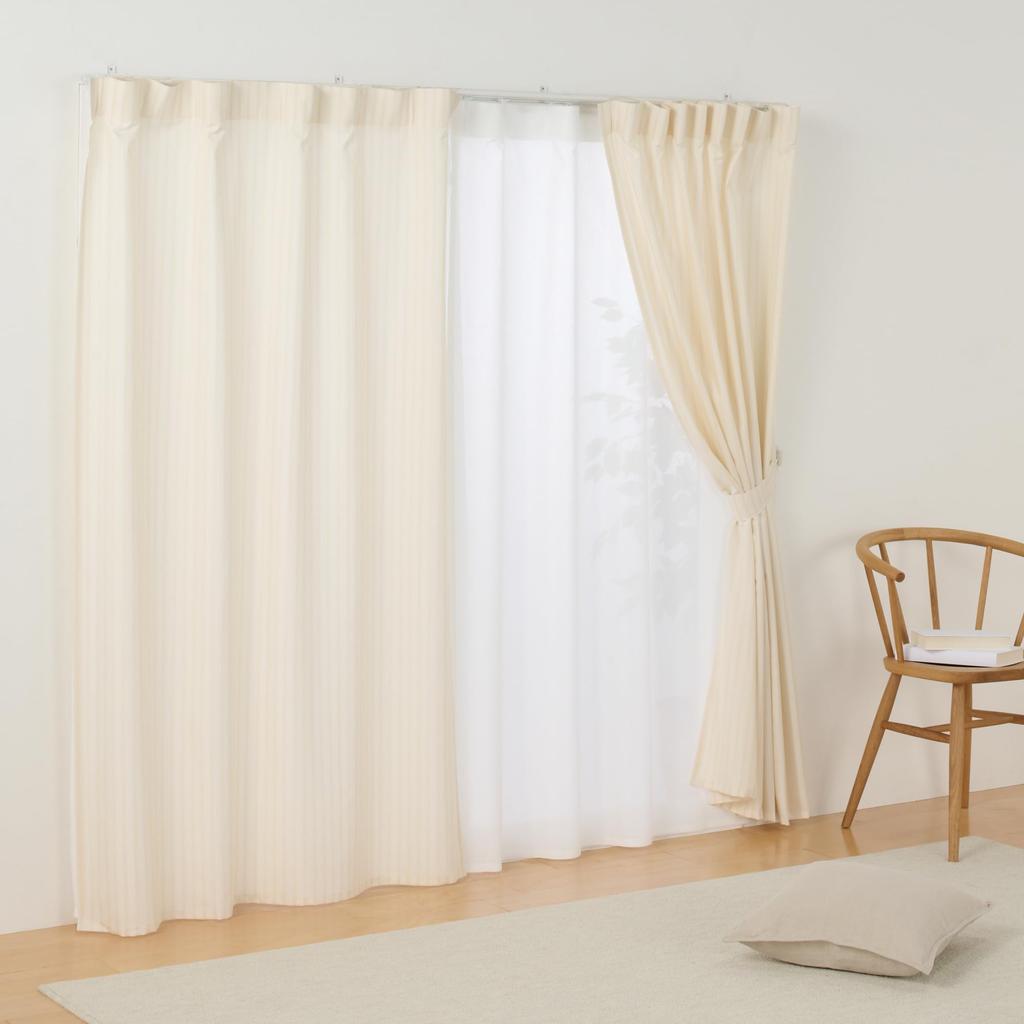 MUJI Recycled Polyester Yellow 100cm Wide X 178cm 84835643 Non-Pleated Curtains, Stripe, Long,