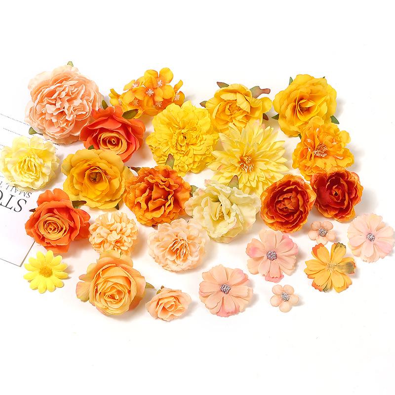Orange Series Silk Artificial Flowers for DIY Headdress, Clothing Accessories, and Decorative Straw Hat Embellishments.