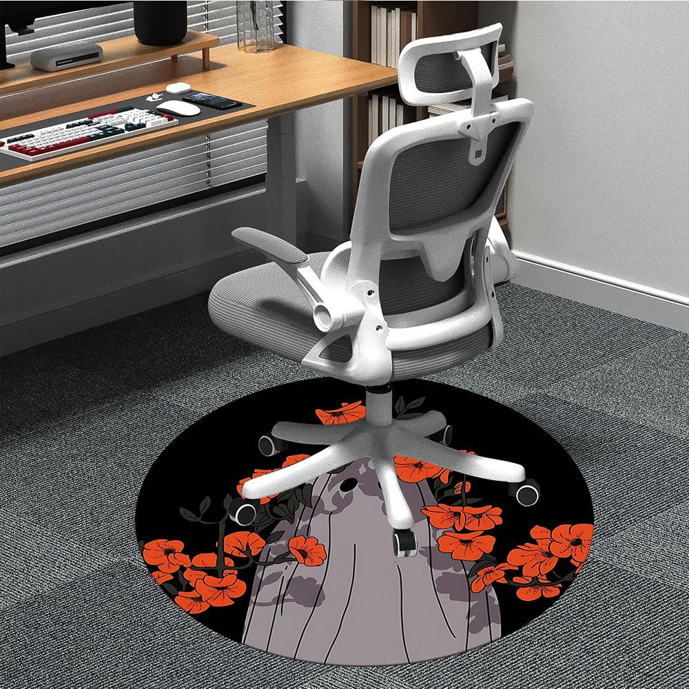1pc Ghost Flowers Office Round Area Rug, Mat Suitable For Office, Under Office Chairs Bedroom Living Room Home Decor, Room Deco