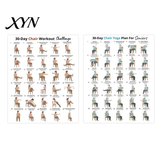 Gentle Workouts For Elderly 2Pcs Chair Yoga Poster Set, 30 Day Seated Exercise Chart for Easy Home Seniors, Stretching Workout Guide Elderly, Strength