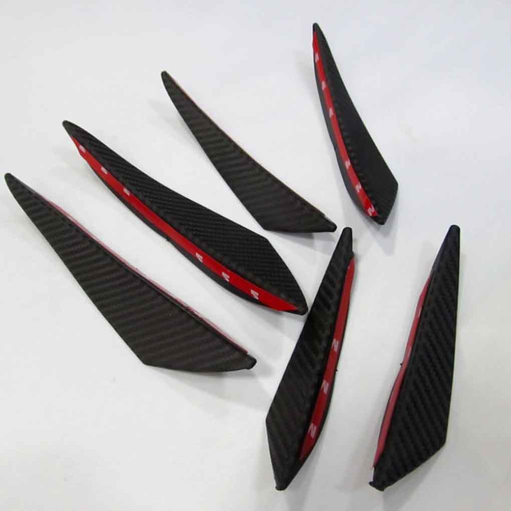 6 Pieces PU Car Front Bumper Lip Decorative Stylish Self-adhesive Carbon Fiber Grain Splitter Part Accessories