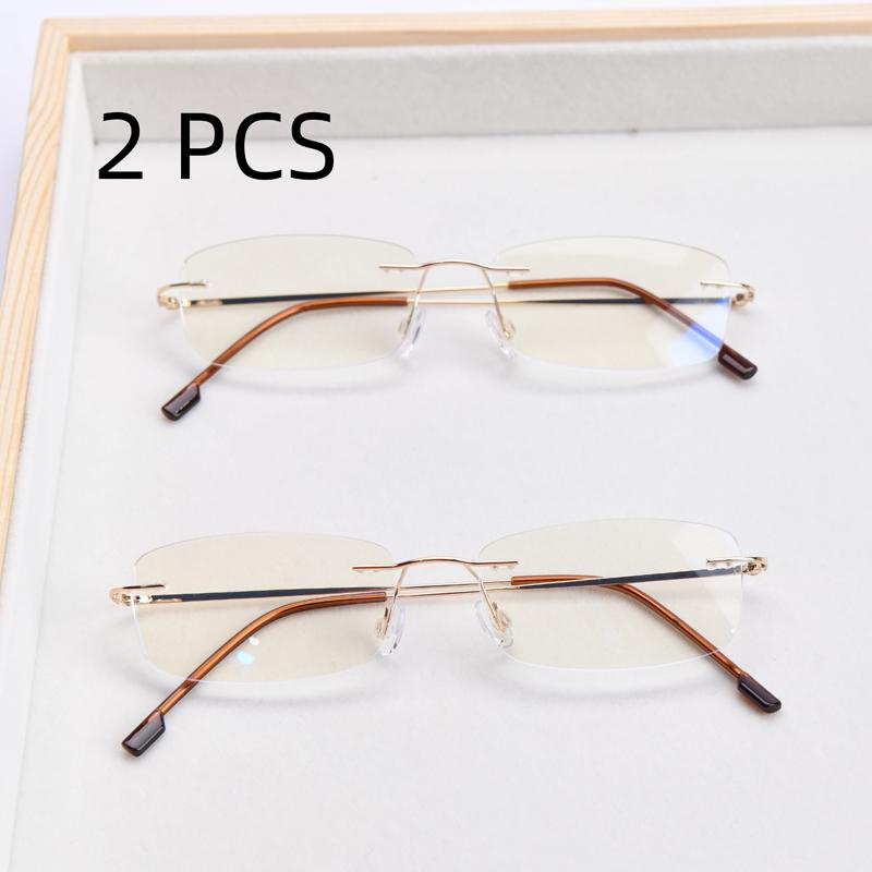 

Костюм 2 шт. Очки для чтения без оправы из титана с памятью для мужчин и женщин, ультралегкие, с защитой от синего света, элегантные очки с металлической оправой +1.5