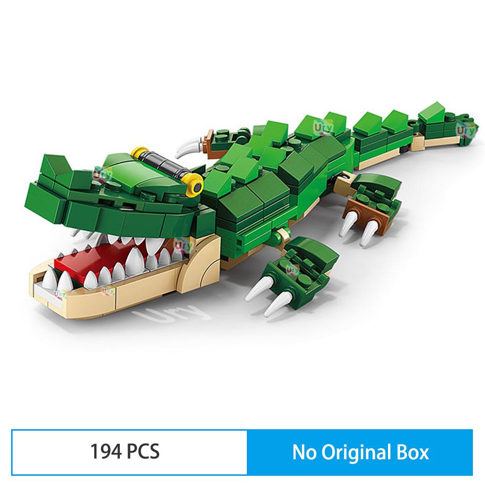 Ocean Marine Fish 3in1 Animals Shark Tiger Owl Crocodile Model Set Building Blocks Diy Children Assemble Toy for Kid Gift
