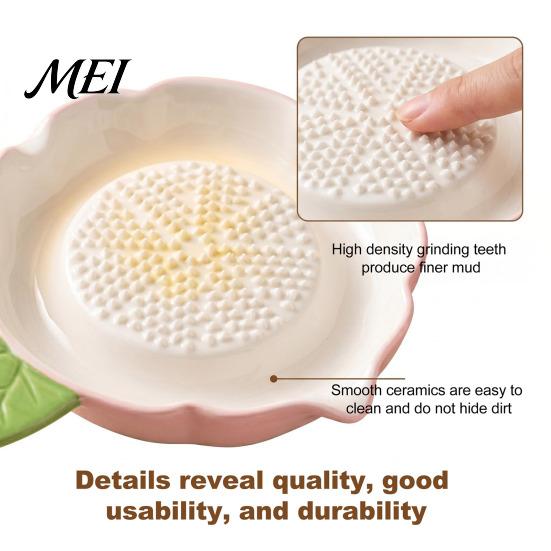 Small Hand Grinder Ceramic Garlic Grater Plate, with Leaf Handle Design, Manual Lemon Zester Plate Easy Cleaning Kitchen Grinding Tool, for Ginger And