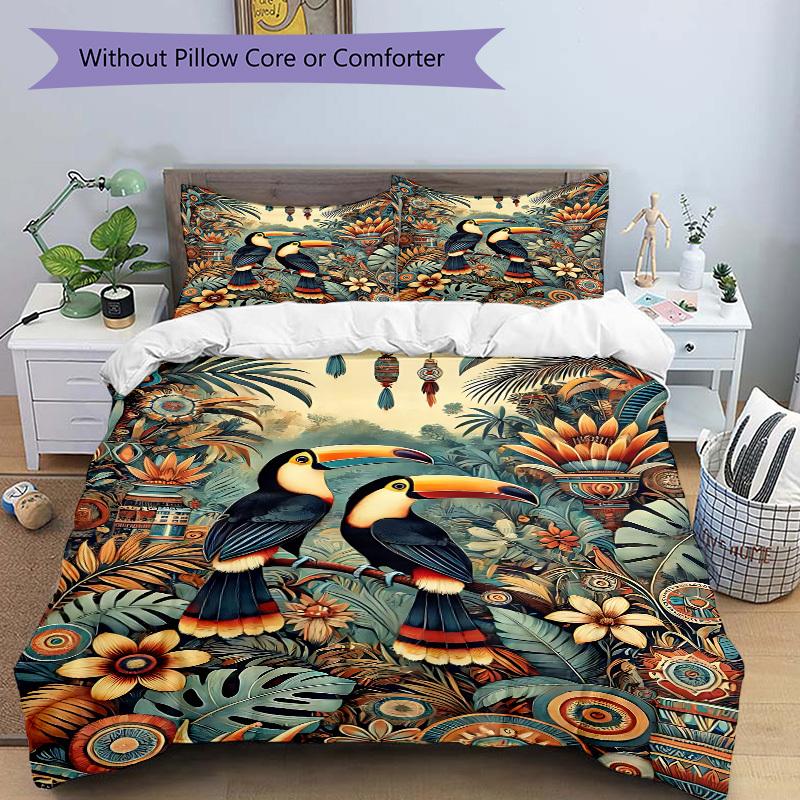 3pcs bedding set Tropical Birds Includes 1 Comforter + 2 Pillowcases, Without Pillow Inserts, Soft Comfortable, Lightweight Breathable, Prin