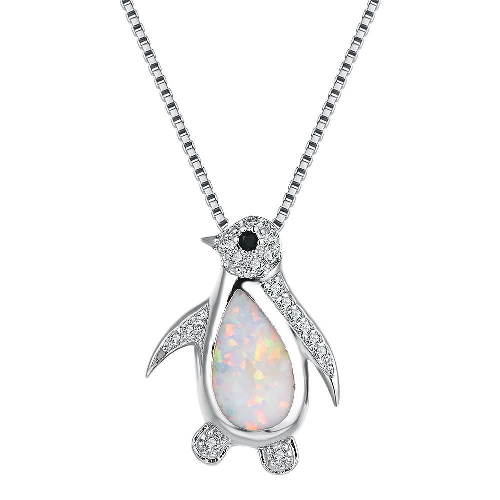 Hot Sale Win Platinum Blue Niche Versatile Opal Penguin Necklace Vintage Personality Collarbone Chain