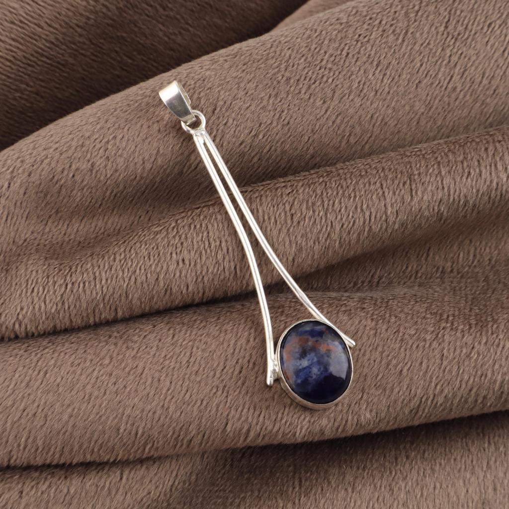 Natural Sodalite Gemstone 925 Sterling Silver Handcrafted Jewelry Designer Long Pendant 1.79" PP-69-39