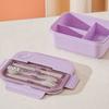 Lunsjboks med 3 rom 1250ml Lilla Lekkasjesikker PS PP Silikon Mikrobølgeovnsikker Bento Lunsjboks for Kontoret