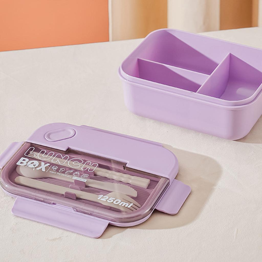 Lunsjboks med 3 rom 1250ml Lilla Lekkasjesikker PS PP Silikon Mikrobølgeovnsikker Bento Lunsjboks for Kontoret