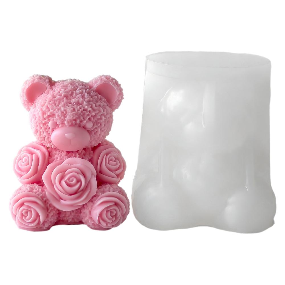 DIY Valentine's Day Rose Bear Silicone Mold Handmade Gift Scented Candle Gypsum Resin Mould Wedding Candle Making Molds