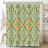 Modern Bohemian Geometric Bathroom Shower Curtain Set in Green Orange Decorative Fabric Waterproof Bath Mat 70x180cm (4 Pieces)