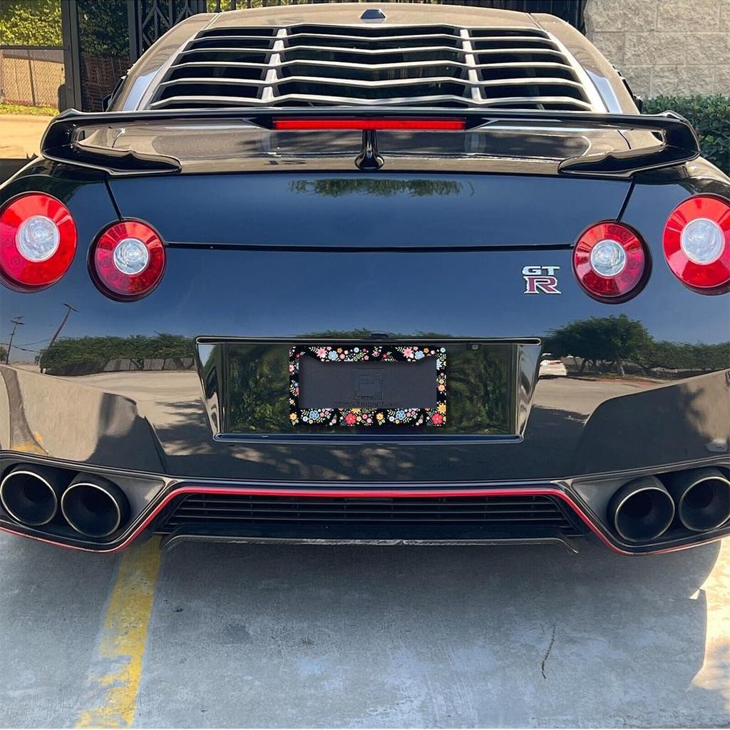 Floral License Plate Frame,Colorful Flowers Cute License Plate Frame 2 Pack Car Accessories Aluminum License Plate Covers for Men Women 2 Holes with