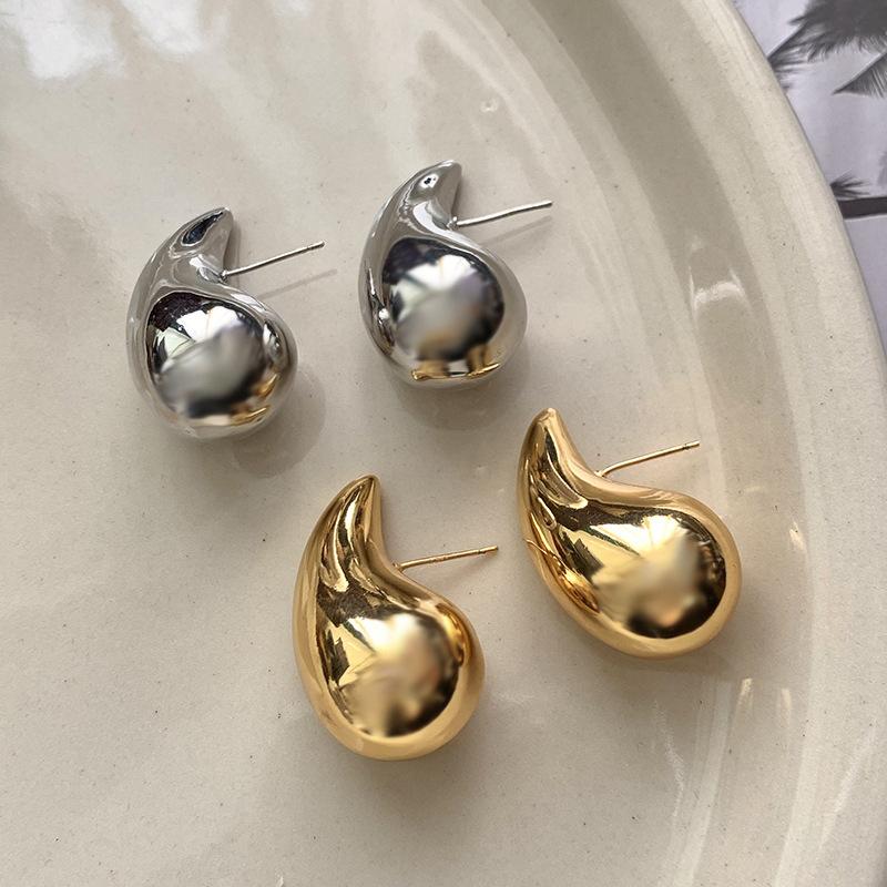 Real Gold Electroplated Water Drop Earrings Niche Design High-end Light Luxury Fashionable High-texture Sterling Silver Ear Jewelry