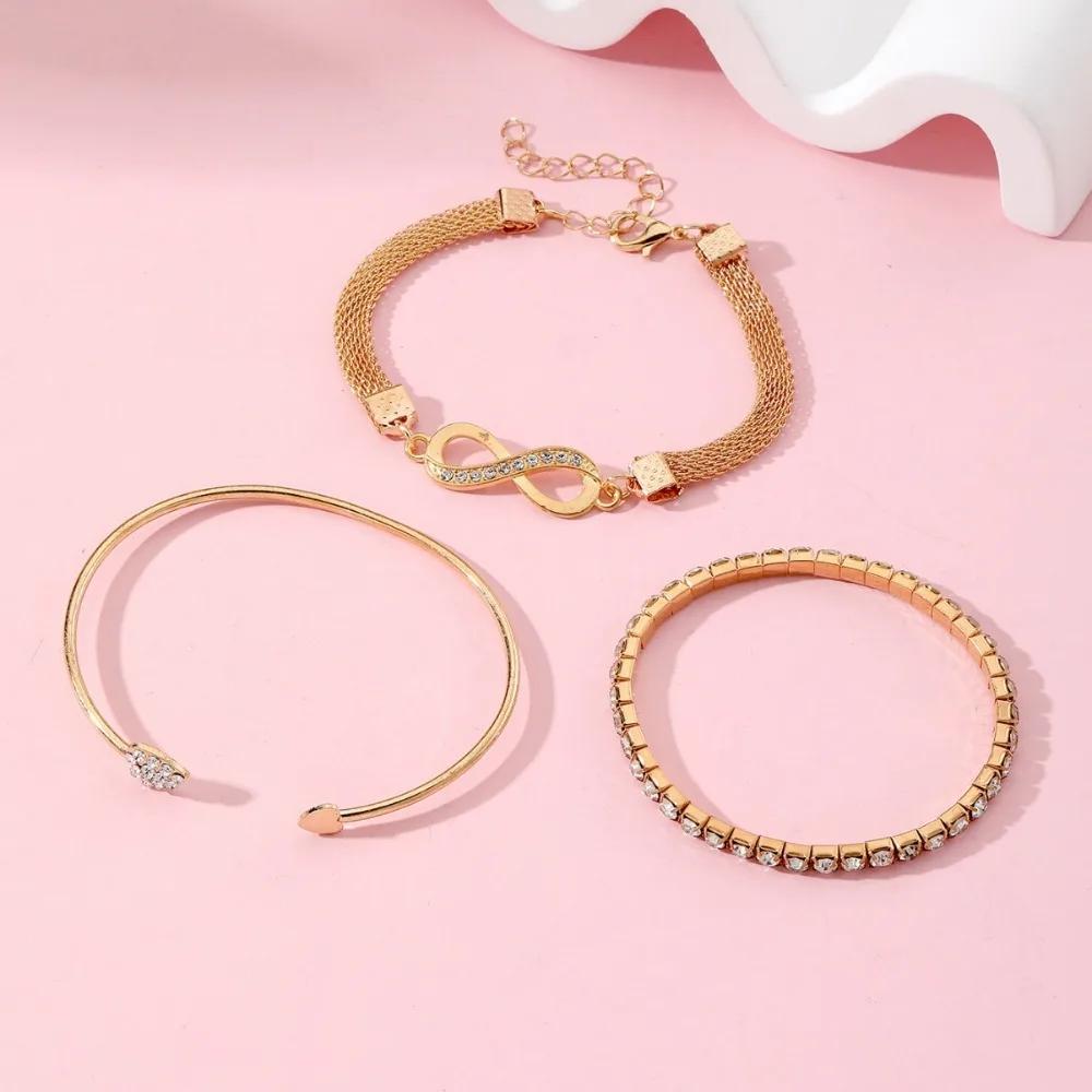 1/3 pièces Bracelets Cœur en Strass Cristal pour Femmes Mode Géométrique Réglable Infini Manchette Bangle Bijoux