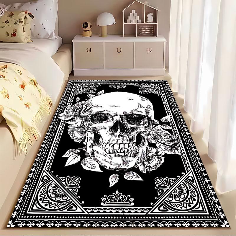 Skull with Roses Gothic Design suitable as a non-slip mat for the living room or bedroom sofa