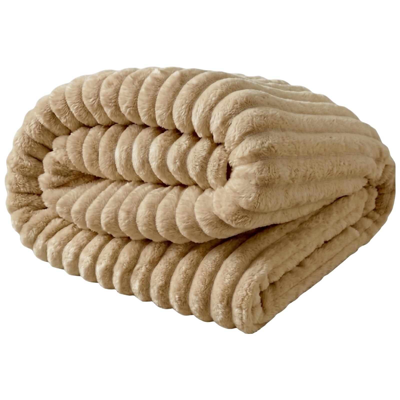 Flannel Fleece Blanket 100x150cm Striped Plush Throw Blanket Thickened Faux Rabbit Fur Soft Magic Velvet Blanket for Sofa Bed Office Nap one size