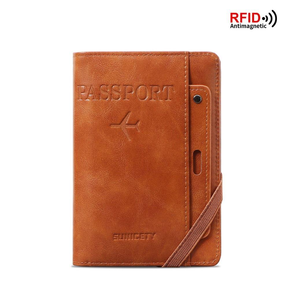 

With RFID PU Leather Passport Holder Passport Package PU Passport Clip Travel Accessories коричневий