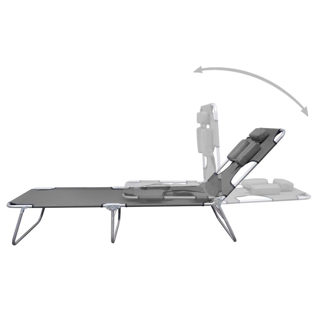 Folding Sun Lounger with Pillow Adjustable Backrest Gray