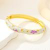 Enamel Floral Chinese Flower Bangle Peony with Leaf Women's Hand Bracelet  Girls