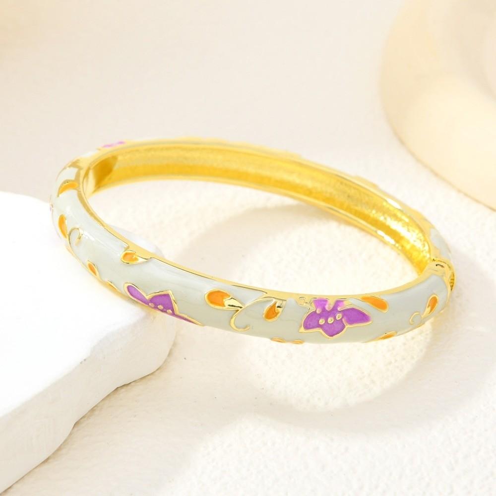 Enamel Floral Chinese Flower Bangle Peony with Leaf Women's Hand Bracelet Girls