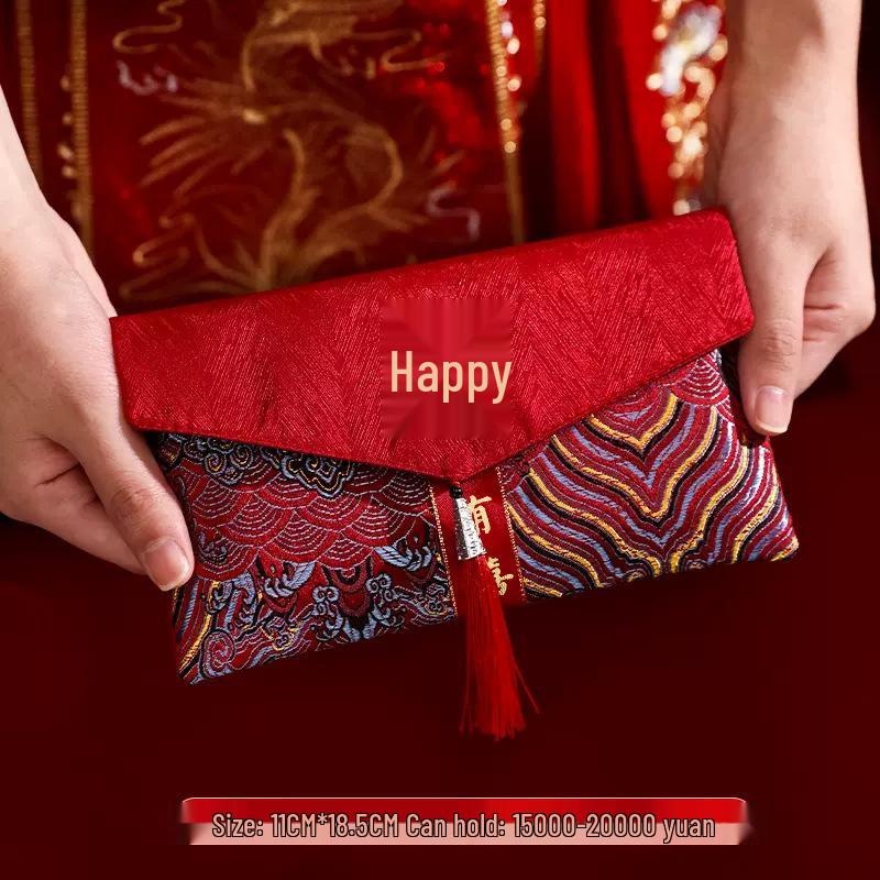High-End Chinese Wedding Red Envelope Bag for 10,000 Yuan, New Style Cloth Art Design, Perfect for Parents' Address Change Gift