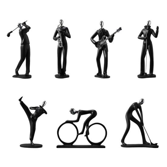 Minimalist Black Resin Figurines, Modern Abstract Musician & Golfer Statues, Luxury Home Decor for Living Room TV Stand Entryway Wine Cabinet, Unique