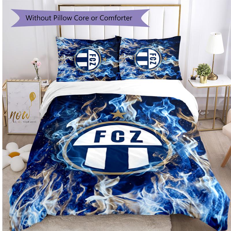 Set Lenzuola Stampato FC Zürich 3 Pezzi Copripiumino Traspirante con Federe Biancheria da Letto Decorativa per Camera da Letto Casa