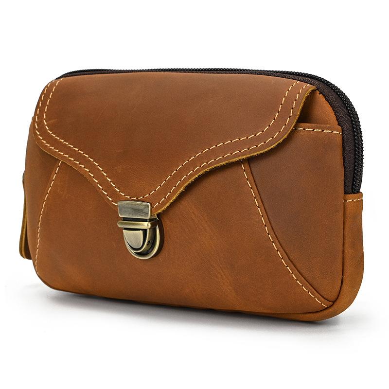 Fashion Bum Bag Waist Pack Men Women Leather Waist Pack On Belt Pouch Genuine Leather Outdoor Phone Pouch Cigarette Tissue