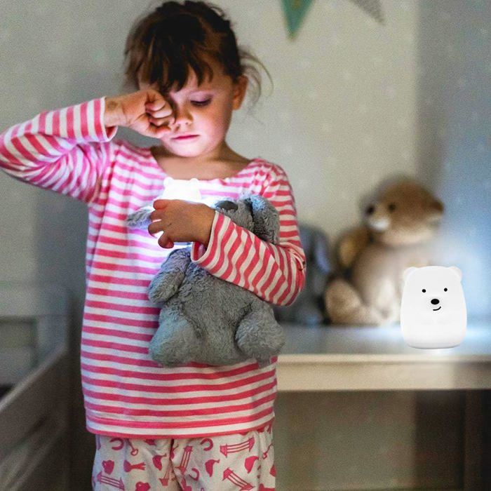 Veilleuse LED Lampe de Chevet Night Light Enfants, Recharge USB, Télécommande et taper pour change couleur, Cadeaux De Noël (Ours)