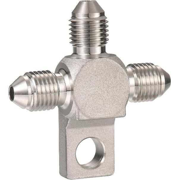Stainless Steel 3AN Male Brake Line Tee Block Fitting Adapter With Mount Tab