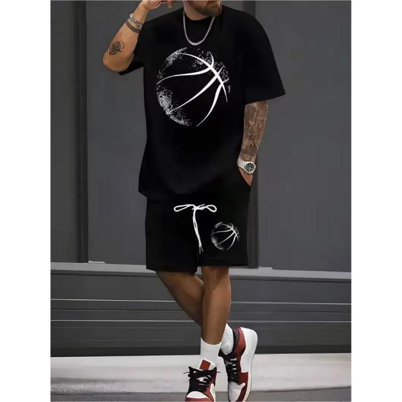 Men s stylish crew neck short sleeves and shorts black suit S