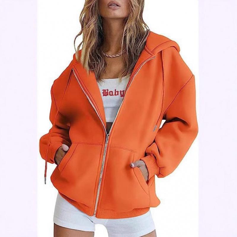 Felpa con zip metallica unisex transfrontaliera - Colore tinta unita, Giacca Autunno/Inverno