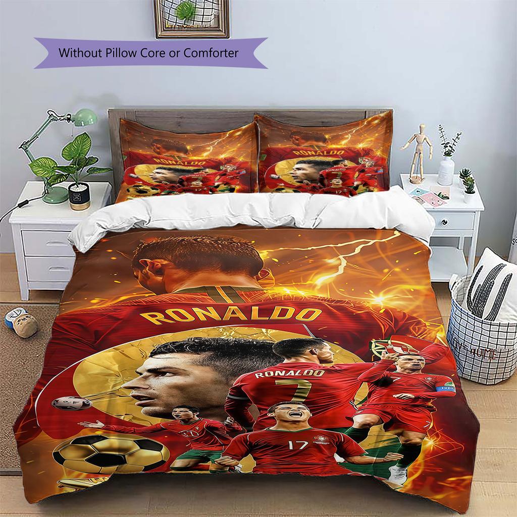 Cristiano Ronaldo Pattern Bedding,Quilt Set Quilt Cover Pillowcase Home Birthday Gift(1 * duvet cover + 2 * pillowcase, without core)