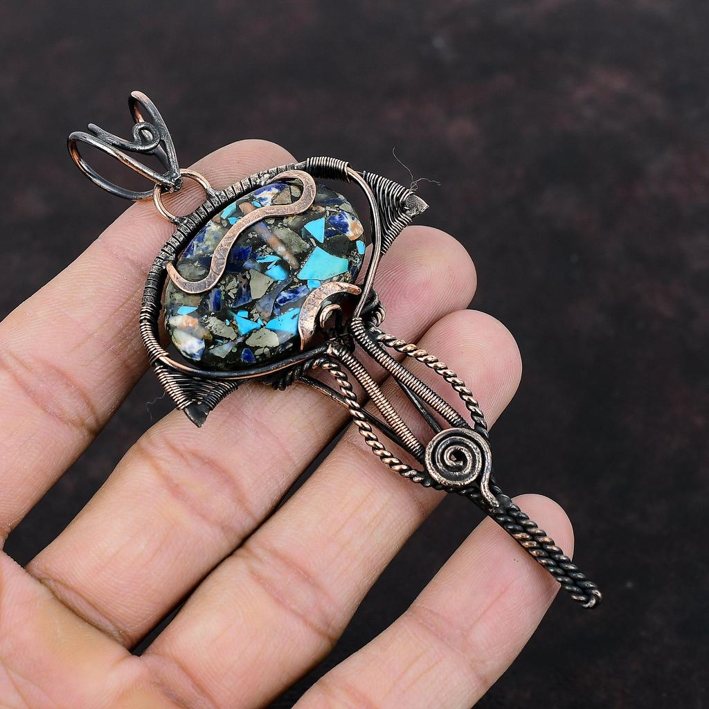Copper Multi Turquoise Pendant Copper Wire Wrapped Pendant Very Pretty Gemstone Jewelry Elegant Pendant Handmade Copper Jewelry Gift For Him