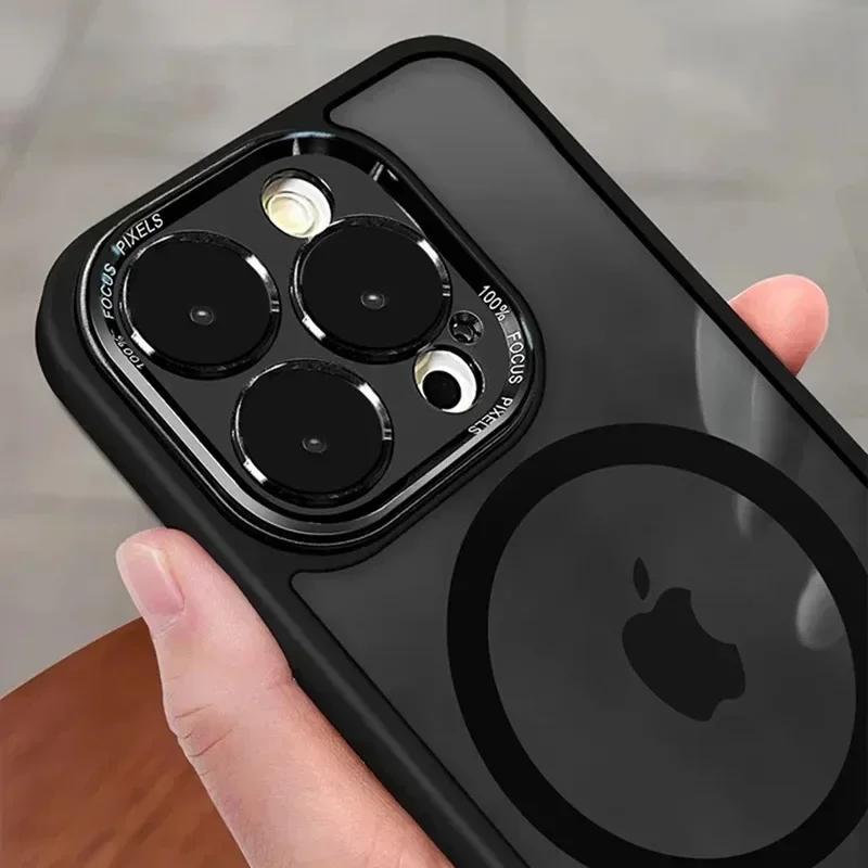 Luxury Clear Magsafe Case for iPhone 16 15 14 13 12 11 Pro Max Plus Magnetic Wireless Charging Lens Protection Shockproof Cover