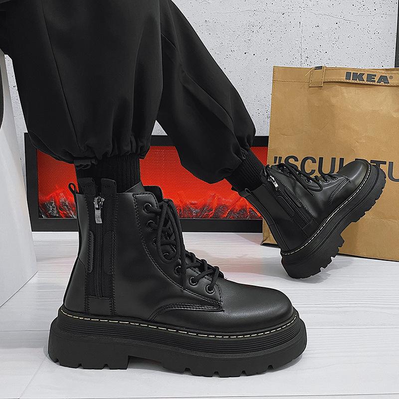 2025 Spring and Autumn New British Style Motorcycle Leather Boots High Top Leather Shoes Thick Sole Elevated Work Suit Boots