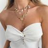IngeSight.Z 4Pcs/Set Y2K Boho Colorful Crystal Chain Necklace Fashion Creative Scallop Starfish Imitation Pearl Pendant Jewelry