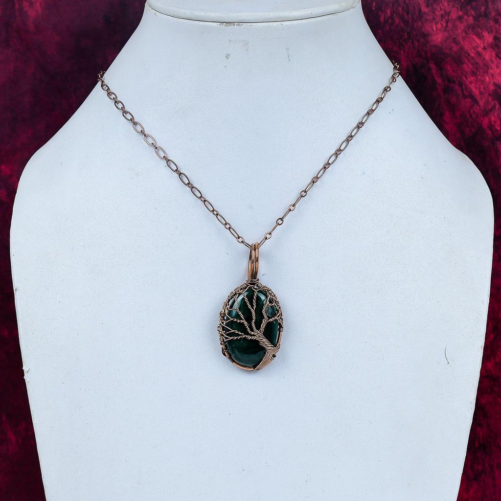 Tree Of Life Malachite Pendant Real Gemstone Jewelry Copper Wire Wrapped Pendant
