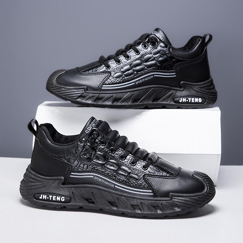 Single Cotton Large Size Men's Shoes Casual Men's Lace-up Fashion Crocodile Pattern Soft-soled Sports Shoes