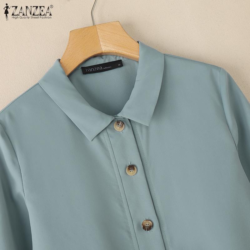 ZANZEA Women Casual Turn Down Collar Loose Long Sleeve Blouse