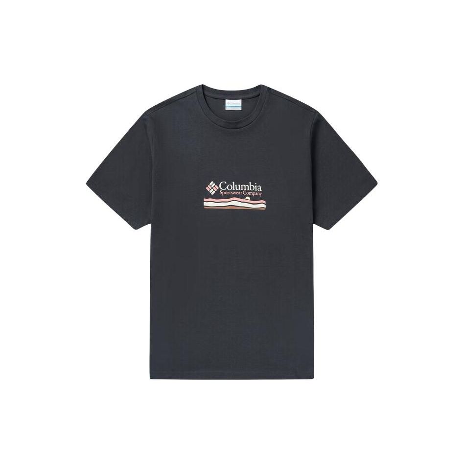 Columbia Letter Logo Print Round Neck Outdoor Sports Casual Short Sleeve T-Shirt Men T-Shirts Black AE5592-014