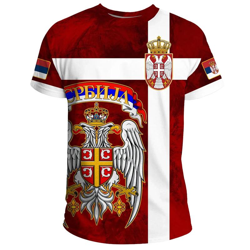 Serbian Flag National Emblem T Shirt For Men 3D Print Summer Casual T-shirt Fashion Sport O Collar Loose Short-sleeved Tee Shirt