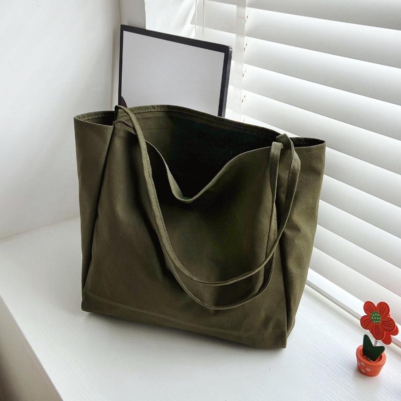 

Новая холщовая сумка через плечо в простом стиле с большой вместимостью, женская ручная сумка, однотонная сумка-тоут зелёный