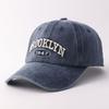 Washed Vintage Baseball Cap Retro Letter Embroidered Denim Casual Curved Brim Sun Hat