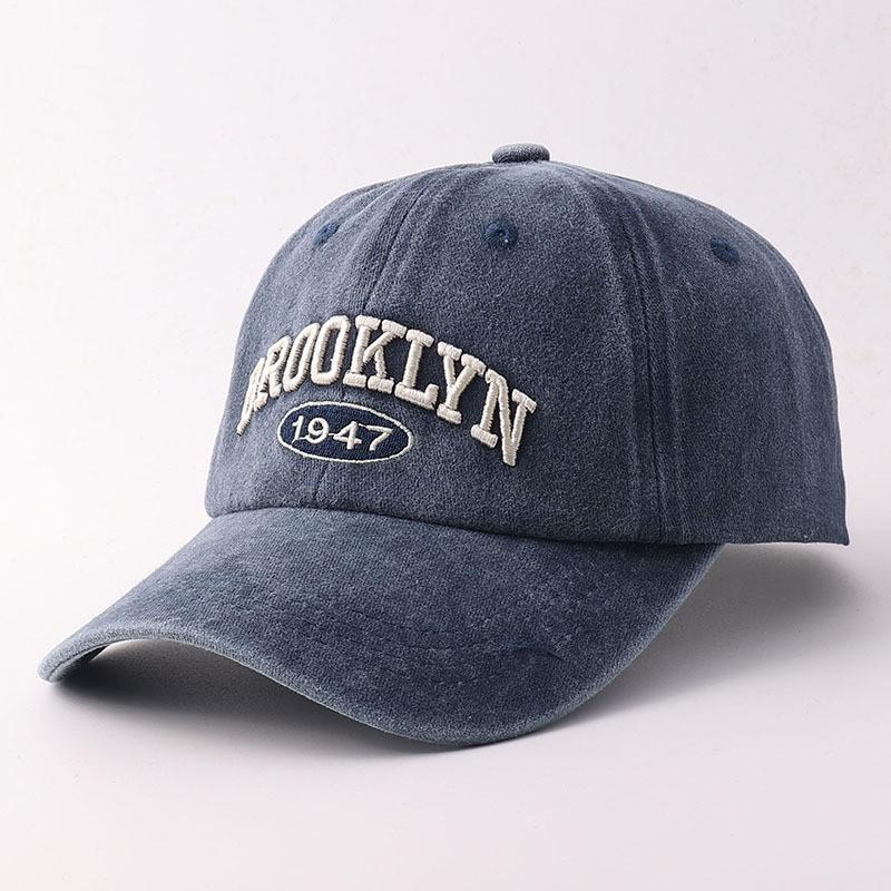 Washed Vintage Baseball Cap Retro Letter Embroidered Denim Casual Curved Brim Sun Hat