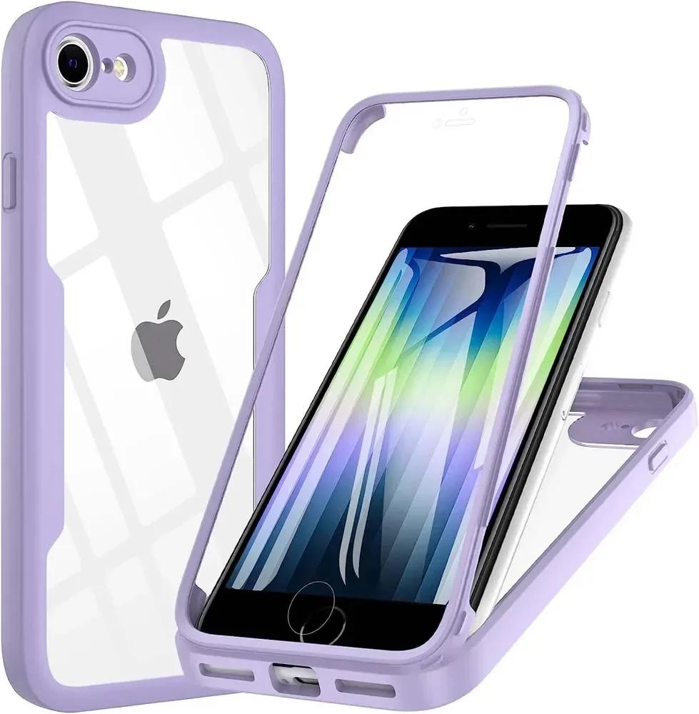 Coque de protection intégrale 360° double face pour SE SE 8 7 Housse de téléphone antichoc For iPhone SE 2022 violet