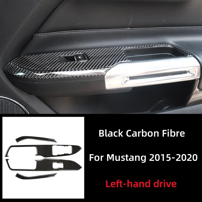 For Ford Mustang GT 2015- Accessories Carbon Fiber Car Windows Lifting Switch Control Panel Decoration Cover Trim Sticker