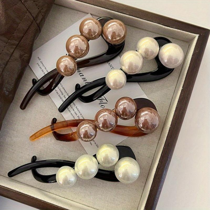 Ladies' Elegant Pearl Hair Clip with Black Ribbon Decoration, Fashionable Hair Accessory, Elegant Hair Clip